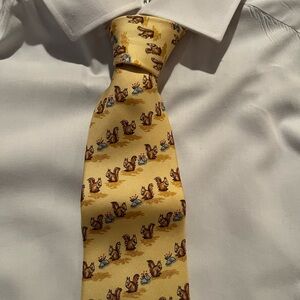 Hermes Squirrel and Nut Yellow Silk Necktie